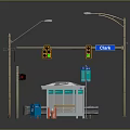 Urban Street Setup With Traffic Lights Cedar Sign Bench Trash Can Fire Hydrant Street Lights