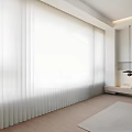 Modern Minimalist Living Room With Bright Vertical Curtains And Natural Light