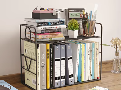 Desk Storage Shelf for Home Office with Books File Folders Calculator Plant and Pen Holder 3d model