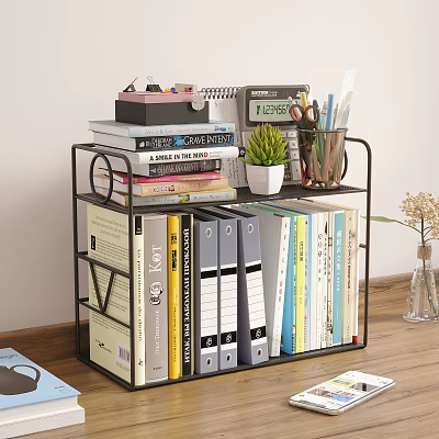Desk Storage Shelf for Home Office with Books File Folders Calculator Plant and Pen Holder 3d model