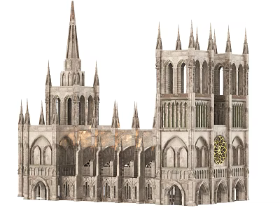 Ancient Gothic Architecture With Spires Arched Windows Clock Tower And Carvings 3d model