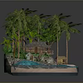 Tropical Island Model With Palm Trees Hut Sand And Water Features