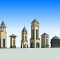 Various Architectural Towers With Pointed Spires Dome Structures And Classical Designs