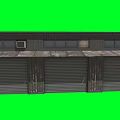 Dark Metal Industrial Building With Multiple Roll Up Doors On Green Screen Background