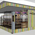 Colorful Striped Shopping Mall Store With Open Design And Display Shelves