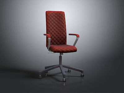 Modern Red Quilted Office Chair With Metal Arms And Wheeled Base 3d model