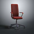 Modern Red Quilted Office Chair With Metal Arms And Wheeled Base