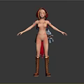 Colorful 3D Character Model With Red Hair Outfit Blue Doll And Brown Boots