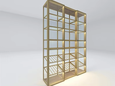 Modern Gold Frame Wine Cabinet With Glass Doors And Multiple Shelves Wine Rack Design 3d model