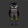 Striking Flying Owl With Blue Head Yellow Eyes Spotted Feathers And Standing Stance