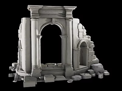 Ancient Historical Ruins With Stone Columns Archway And Scattered Stone Blocks 3d model