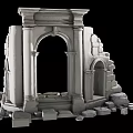 Ancient Historical Ruins With Stone Columns Archway And Scattered Stone Blocks