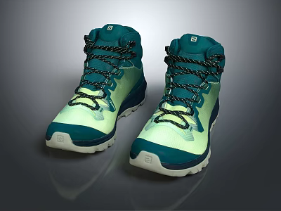 High Top Teal And Green Outdoor Lace Up Shoes With White Sole 3d model