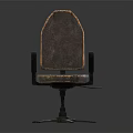 Vintage Brown Leather Office Chair With Black Armrests Five Point Metal Base And Swivel Wheels