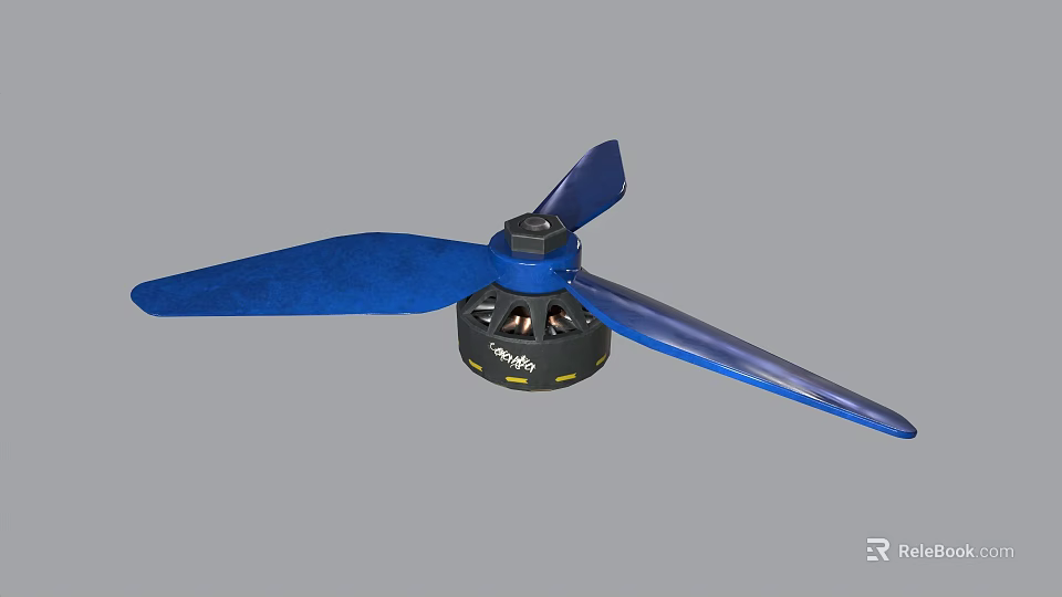 High Quality Blue Drone Propeller With Black Base And Three Blades 3d model 