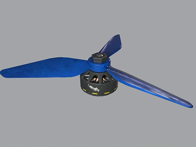High Quality Blue Drone Propeller With Black Base And Three Blades 3d model