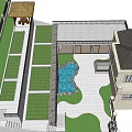 Modern Courtyard Garden Landscape With Pond Pavilion Plant Beds And Stone Path