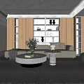 Modern Elegant Living Room Interior With Beige Sofa Round Coffee Table And Decorative Shelves