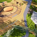 Outdoor Kids Playground with Sandpit Climbing Structures Green Lawn and Pathway