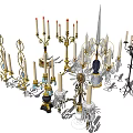 Multi Arm Tiered Decorative Candle Holders With Gold Silver Metal Designs