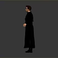 Man In Black Robe With Glasses Standing In Full Body Pose Against Gray Background
