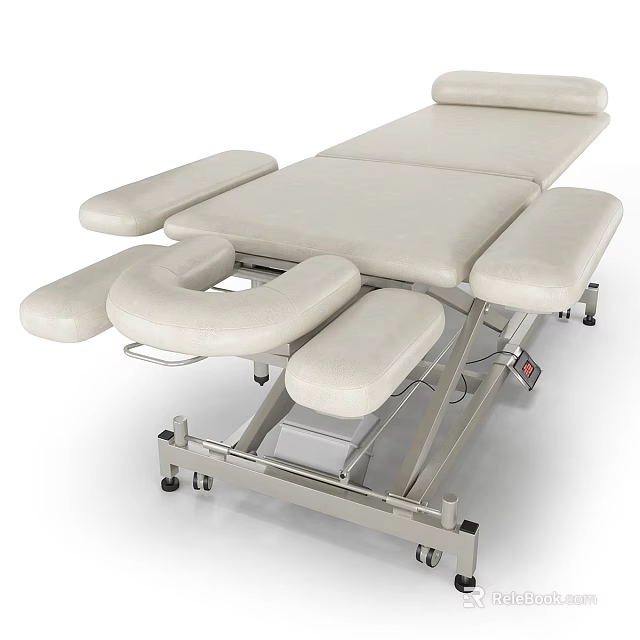 Adjustable Medical Examination Table With Ergonomic Padded Sections And Mobile Metal Frame 3d model 