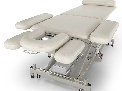 Adjustable Medical Examination Table With Ergonomic Padded Sections And Mobile Metal Frame 3d model