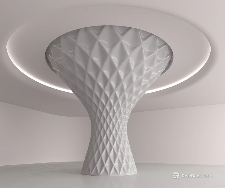 White Geometric Texture Pillar in Modern Minimalist Interior Surrounded by Circular Lighting 3d model 
