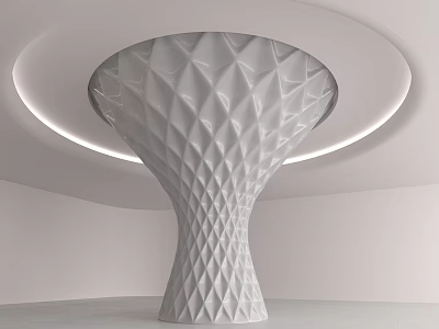 White Geometric Texture Pillar in Modern Minimalist Interior Surrounded by Circular Lighting 3d model