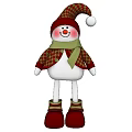 Cute Snowman Sculpture with Red Gold Checkered Hat Scarf White Body and Red Boots