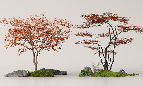 red maple landscape tree moss terrain 3d model