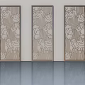 Three Wooden Hinged Doors With Intricate Floral Pattern For Interior Design 3d model
