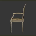 Classic Light Dining Chair With Wooden Frame Patterned Upholstered Seat Backrest And Carved Armrests