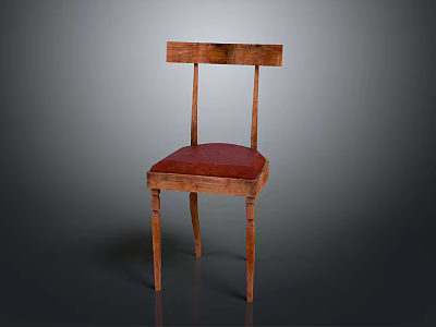 Wooden Chair With Red Leather Seat Solid Back And Sturdy Legs Design 3d model
