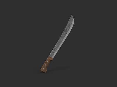 Long Bladed Machete Weapon With Wooden Handle And Metal Rivets On Dark Background 3d model