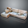 Cozy Sectional Sofa with Soft Fabric and Decorative Throw Pillows for Living Room