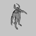 3D Mythical Demon Character With Muscular Build Horned Head And Dark Purple Skin