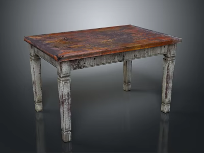 Rustic Dining Table With Distressed Wooden Top And White Ornate Legs 3d model