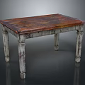 Rustic Dining Table With Distressed Wooden Top And White Ornate Legs