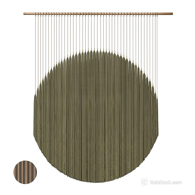 Modern Circular Hanging Decor With Olive Green Fabric Strips For Home Interior 3d model 
