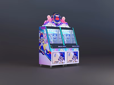 Double Screen Arcade Game Machine With Colorful Design And Top Decoration 3d model