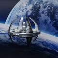 Detailed Orbiting Space Station Structure With Earth Background And Ring Design