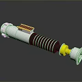 Futuristic Sci Fi Weapon With White Yellow Red Components Black Striped Grip And Yellow Tip