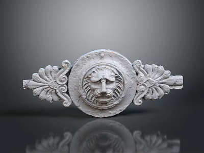 Plant Themed Stone Carving With Leaf Motifs Lion Head And Grey Background Reflection 3d model