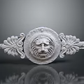 Plant Themed Stone Carving With Leaf Motifs Lion Head And Grey Background Reflection