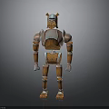 3D Robot Character With Angular Head Segmented Body Metal And Wooden Parts Silver Brown Design