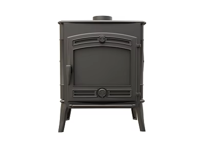 Black Cast Iron Stove With Classic Design And Decorative Front Panel Details 3d model