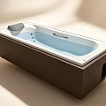 Modern Bathtub Design with Dark Wooden Frame White Interior Massage Jets and Soft Towel