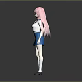 Anime School Girl Character With Pink Hair White Shirt And Blue Skirt
