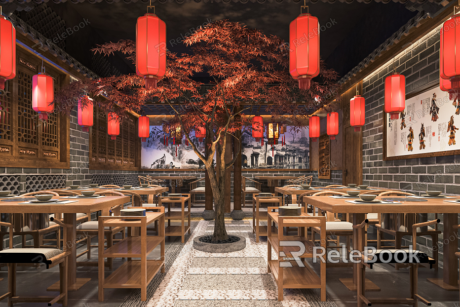 New Chinese Hot Pot Restaurant Restaurant Restaurant Restaurant Restaurant Lantern Dining Table and Chair Fast Food Restaurant model